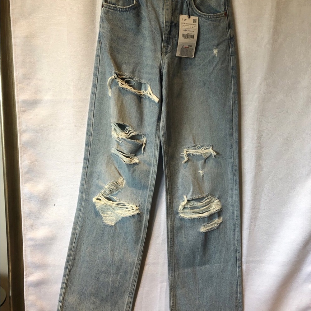 Zara denim distressed jeans Sz 2 - Picture 3 of 3